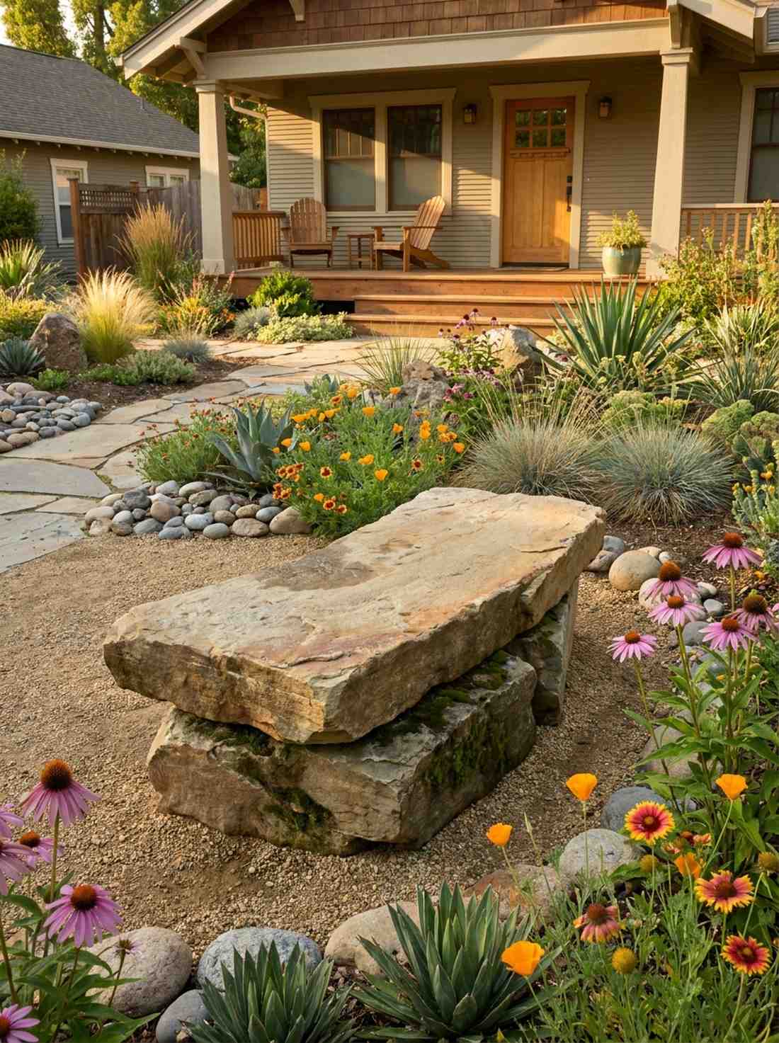 sandstone bench with natural edge finish