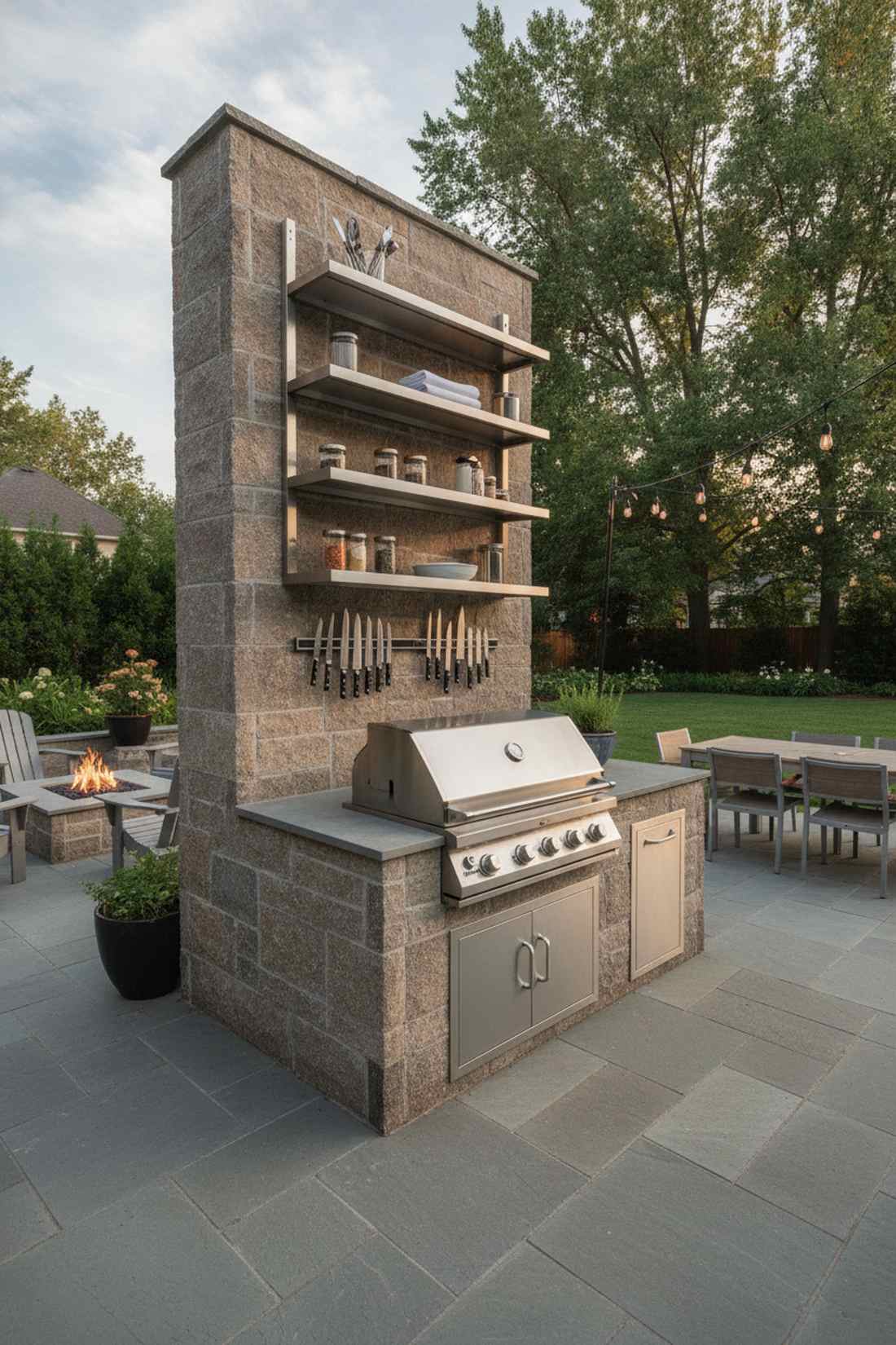 single wall outdoor patio grill with overhead storage