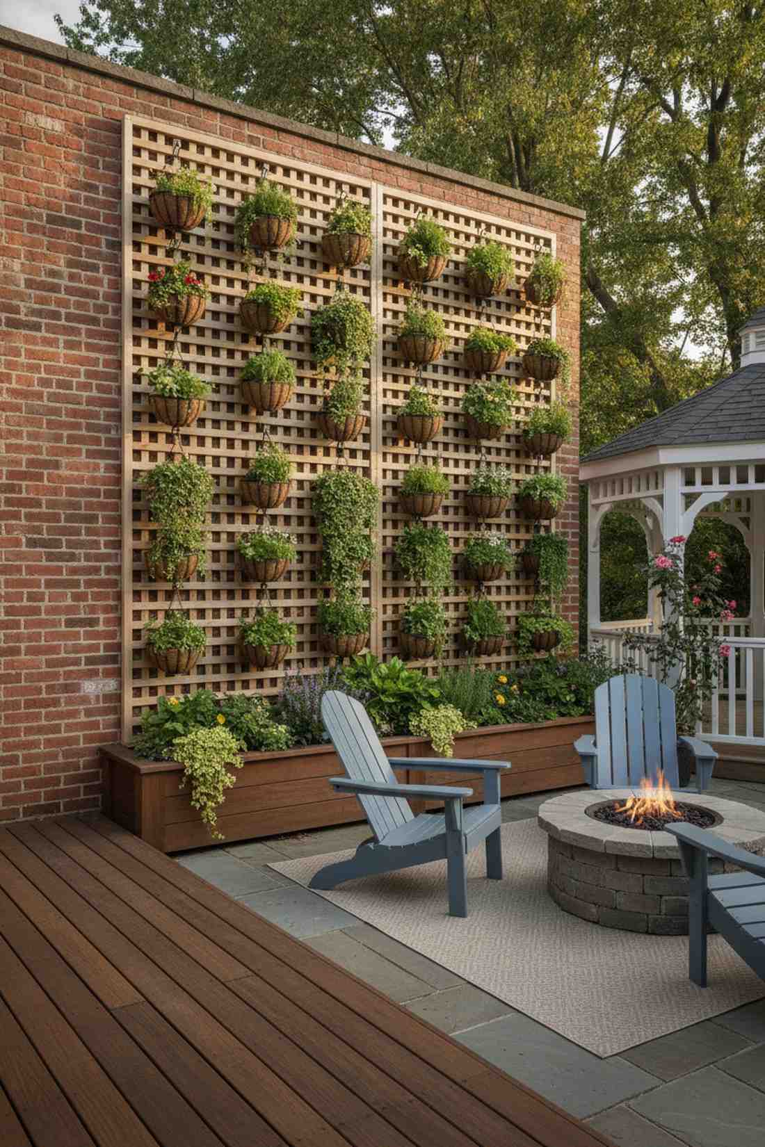 trellis backed container garden