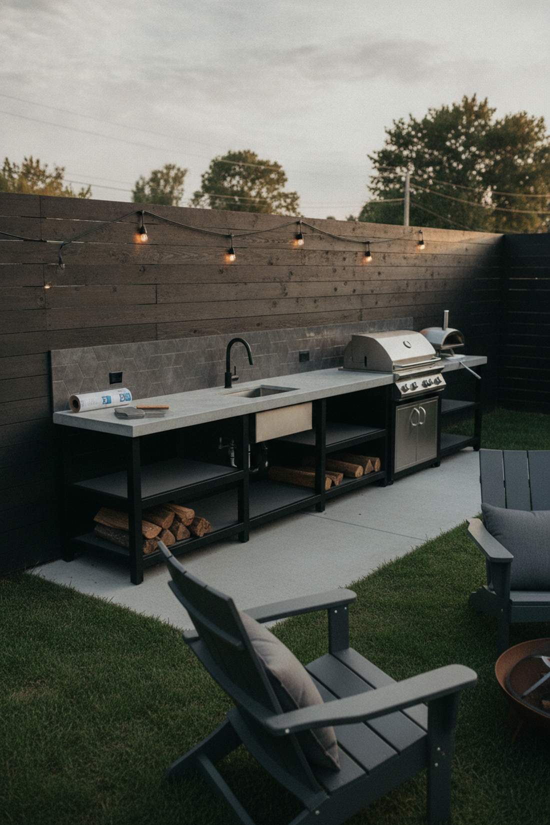 wall backed linear kitchen