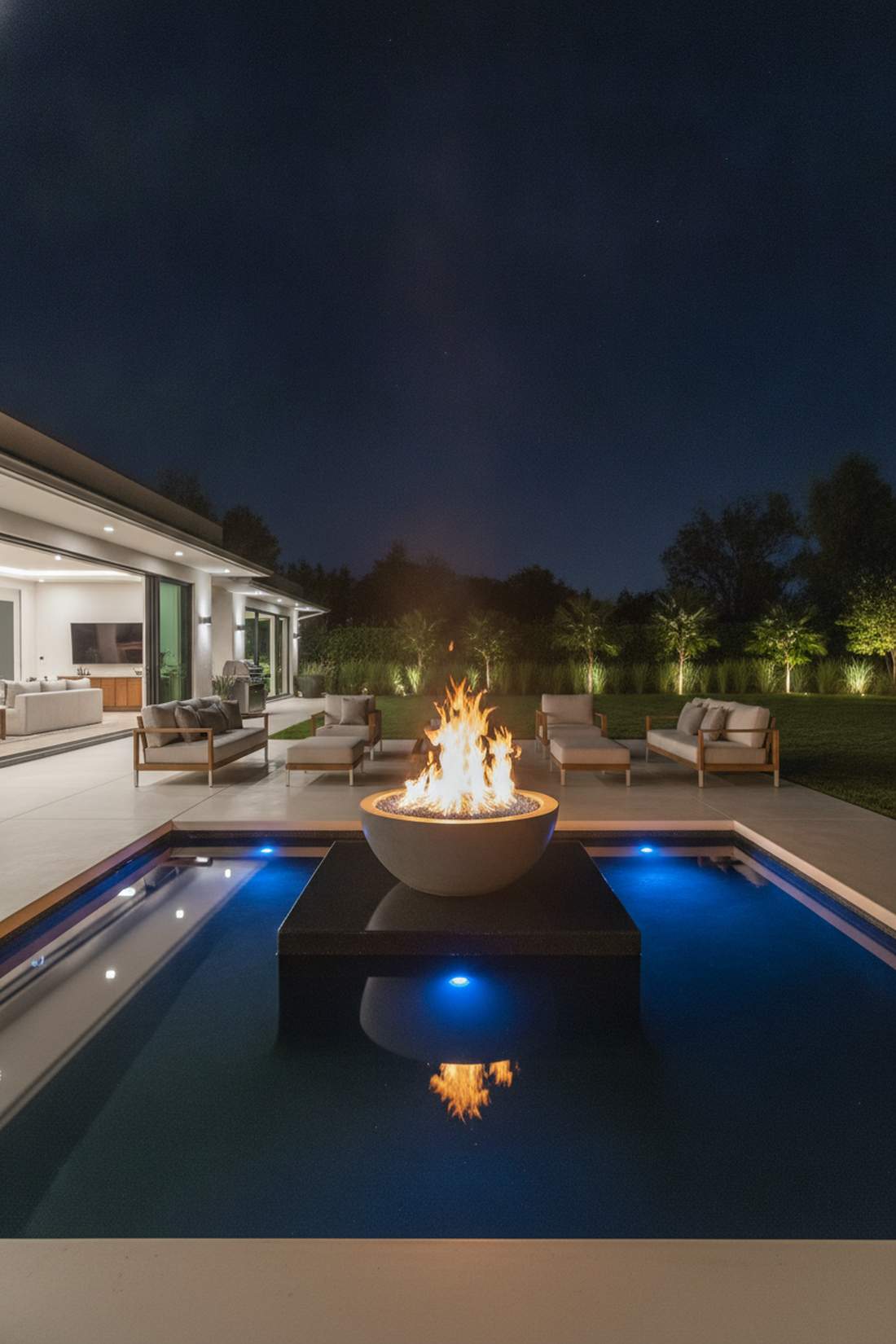 fire bowl on water platform