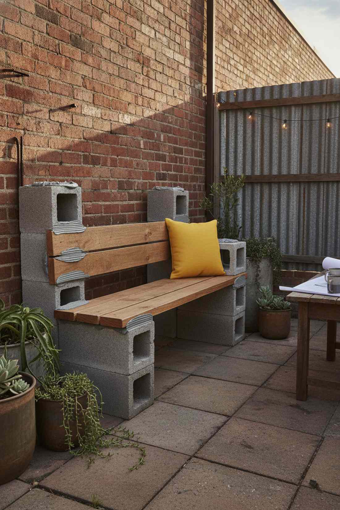 cinder block modern bench