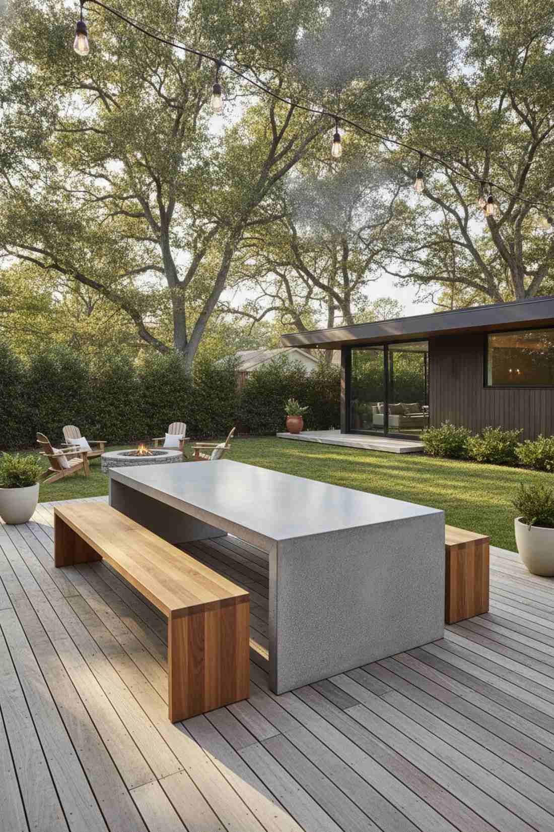 concrete and teak minimalist ensemble