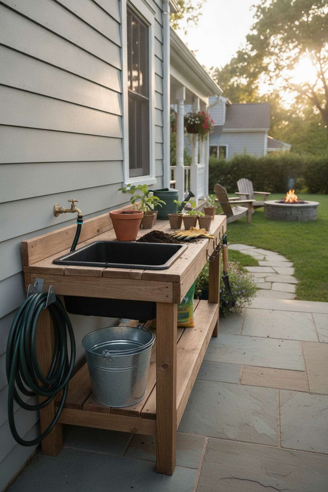gardening work bench with sink