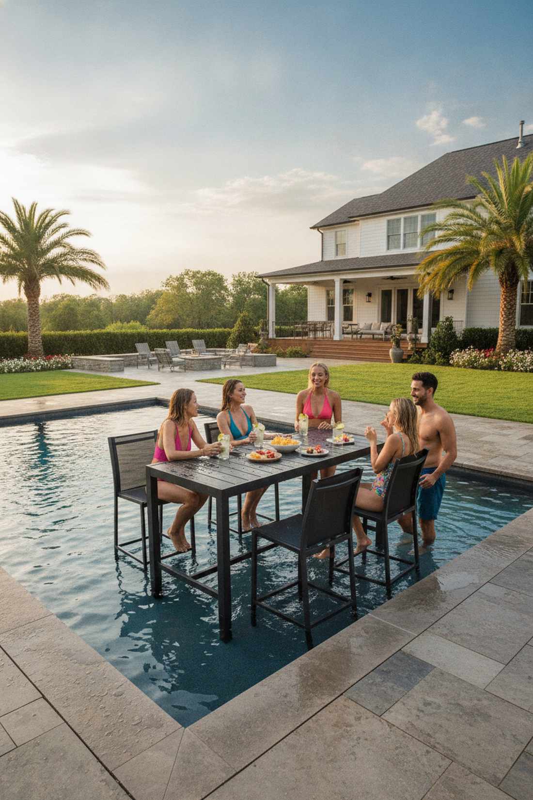 poolside dining height tables
