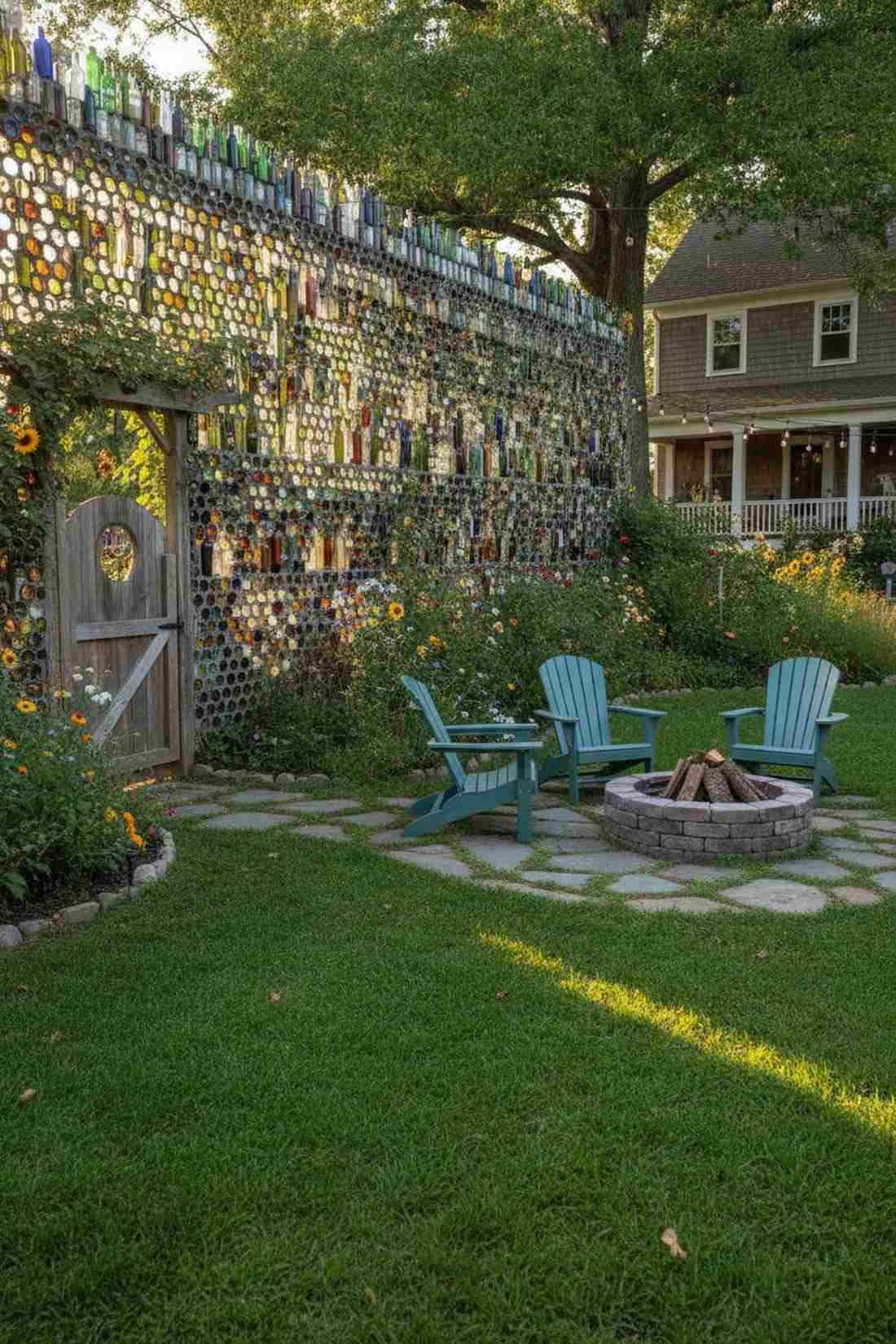 colored glass bottle fence