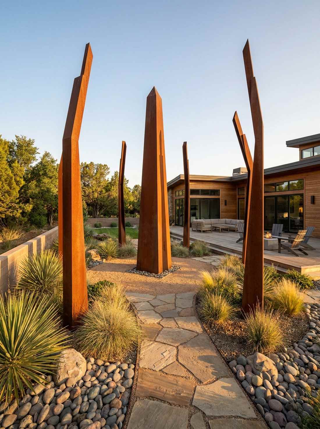 vertical steel sculptures