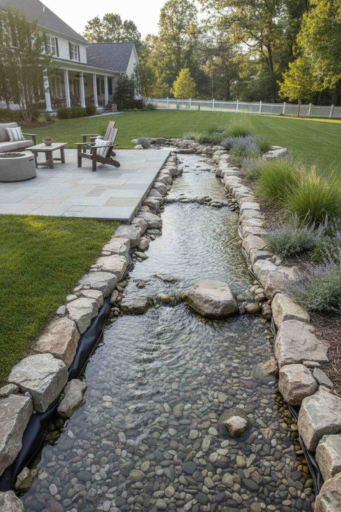 stream feature parallel to patio