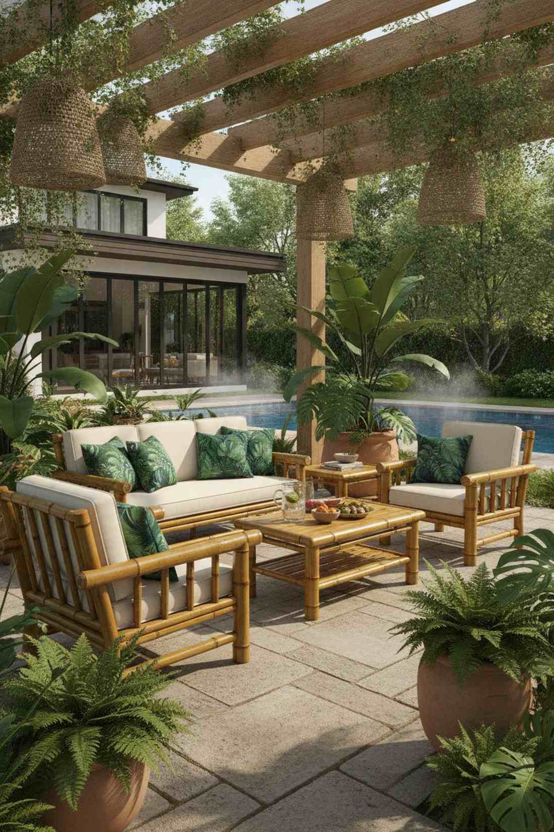 bamboo patio furniture grouping