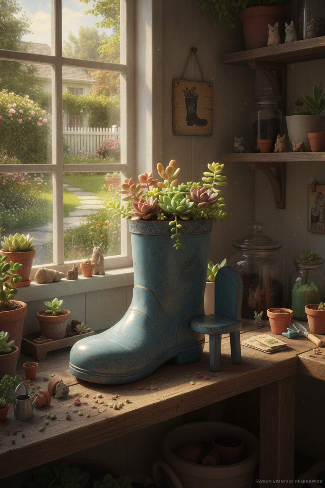 garden boot planter seat