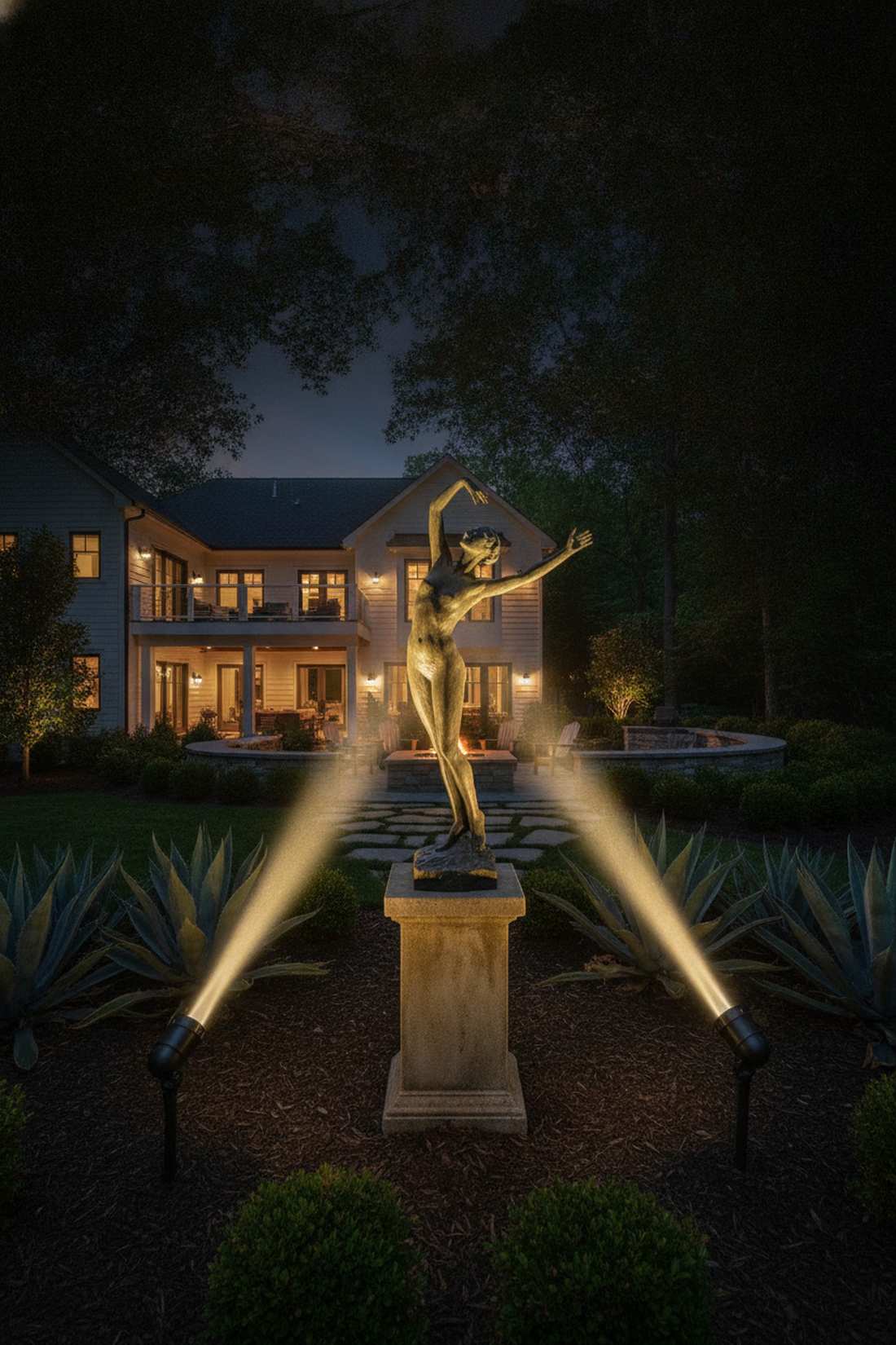 sculpture garden focused spotlights