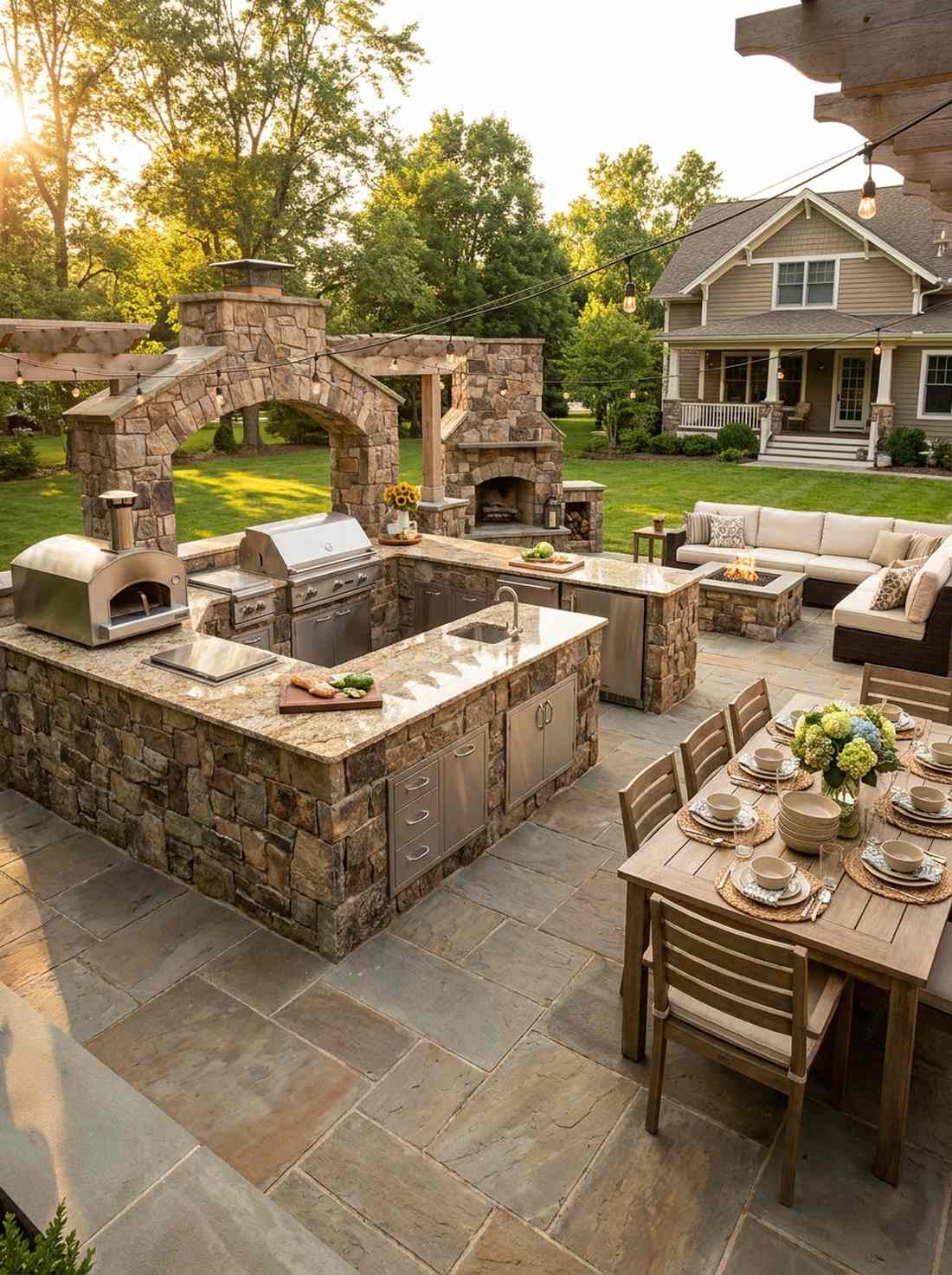 stone outdoor kitchen
