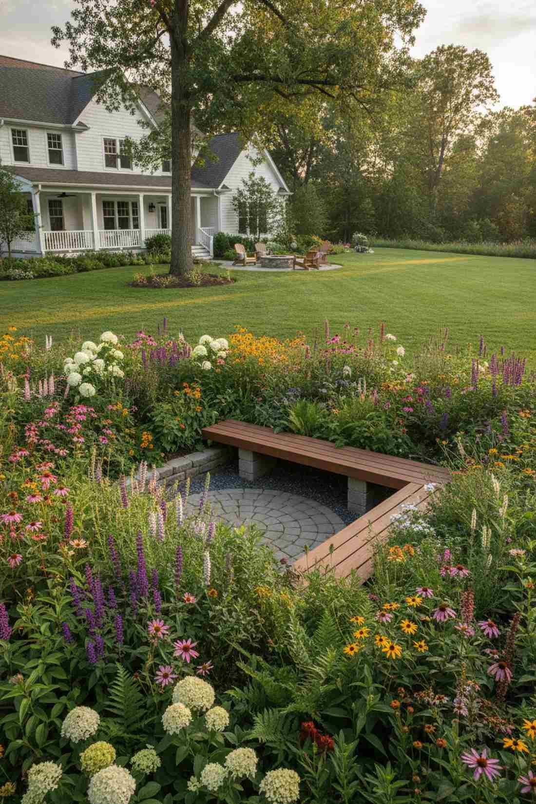furniture positioned within plantings