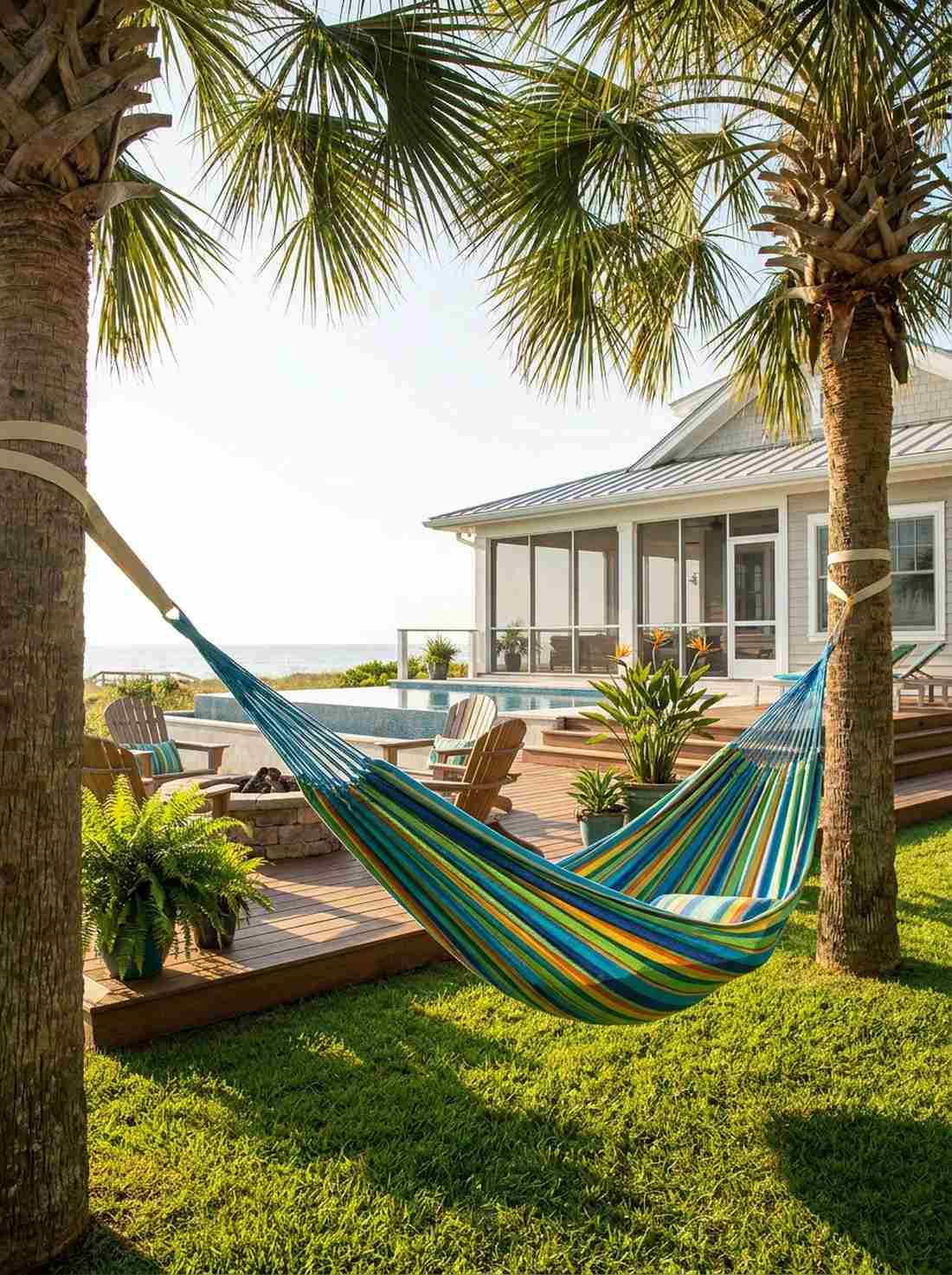 hammock between palm trees