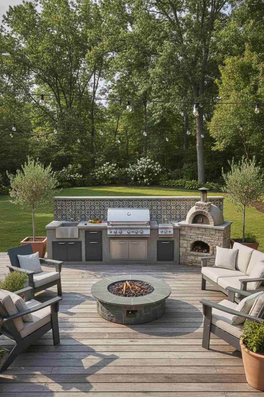 outdoor kitchen with tile backsplash