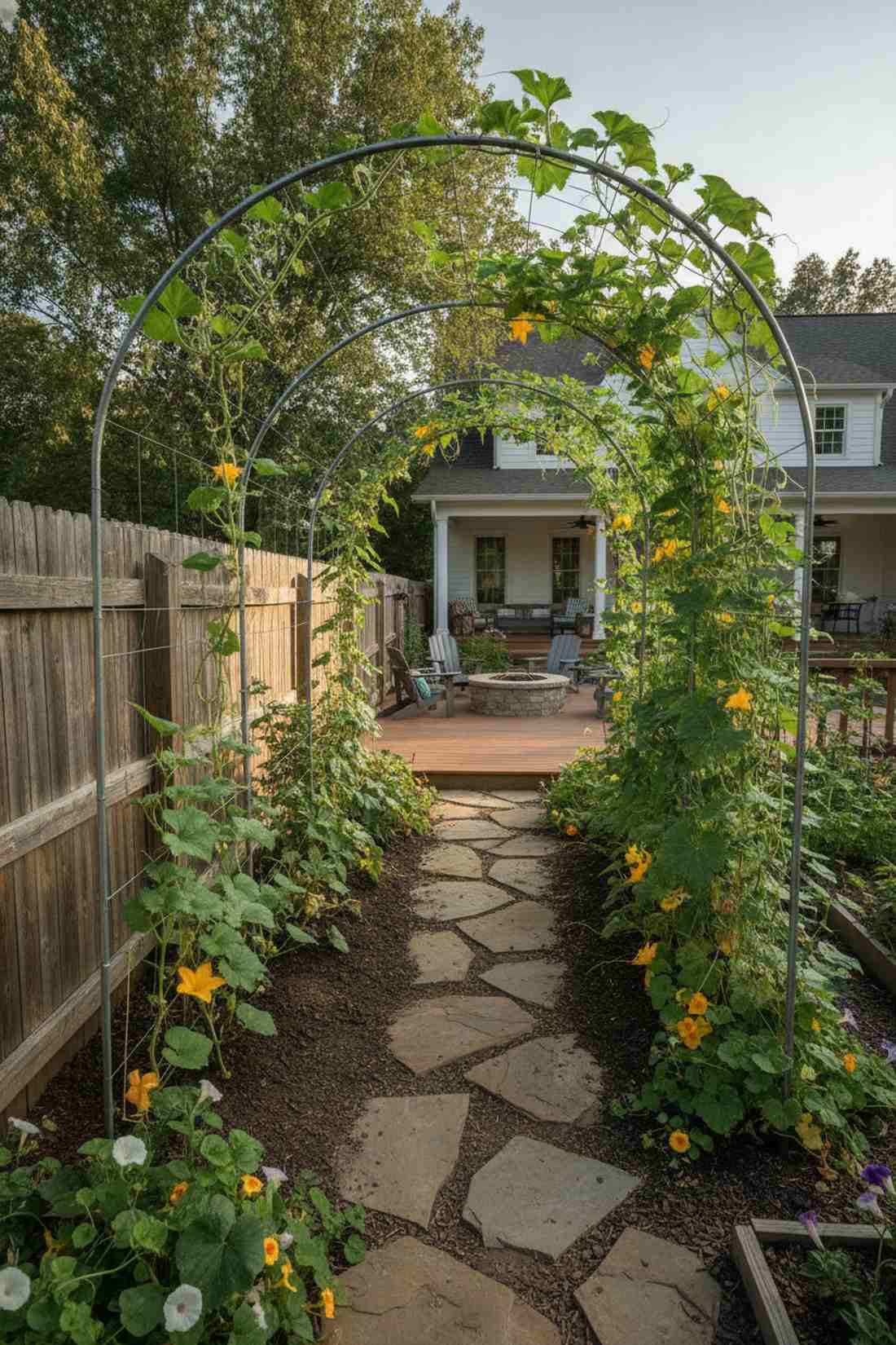 arched trellis with dual side planting