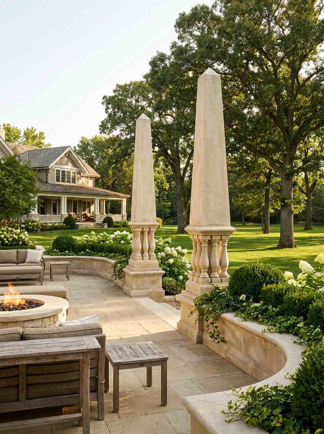balustrade integrated limestone obelisk