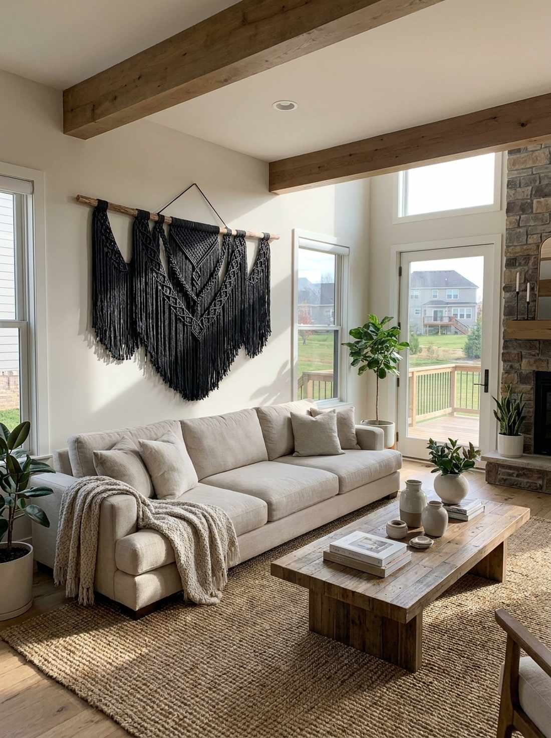 black macrame wall hanging