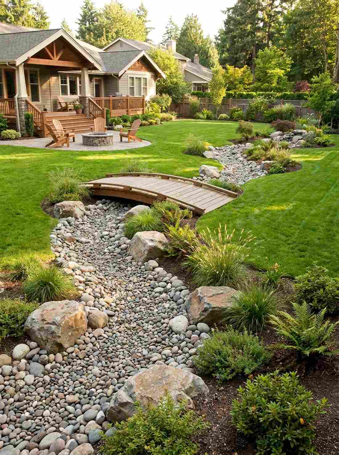 gravel river through lawn