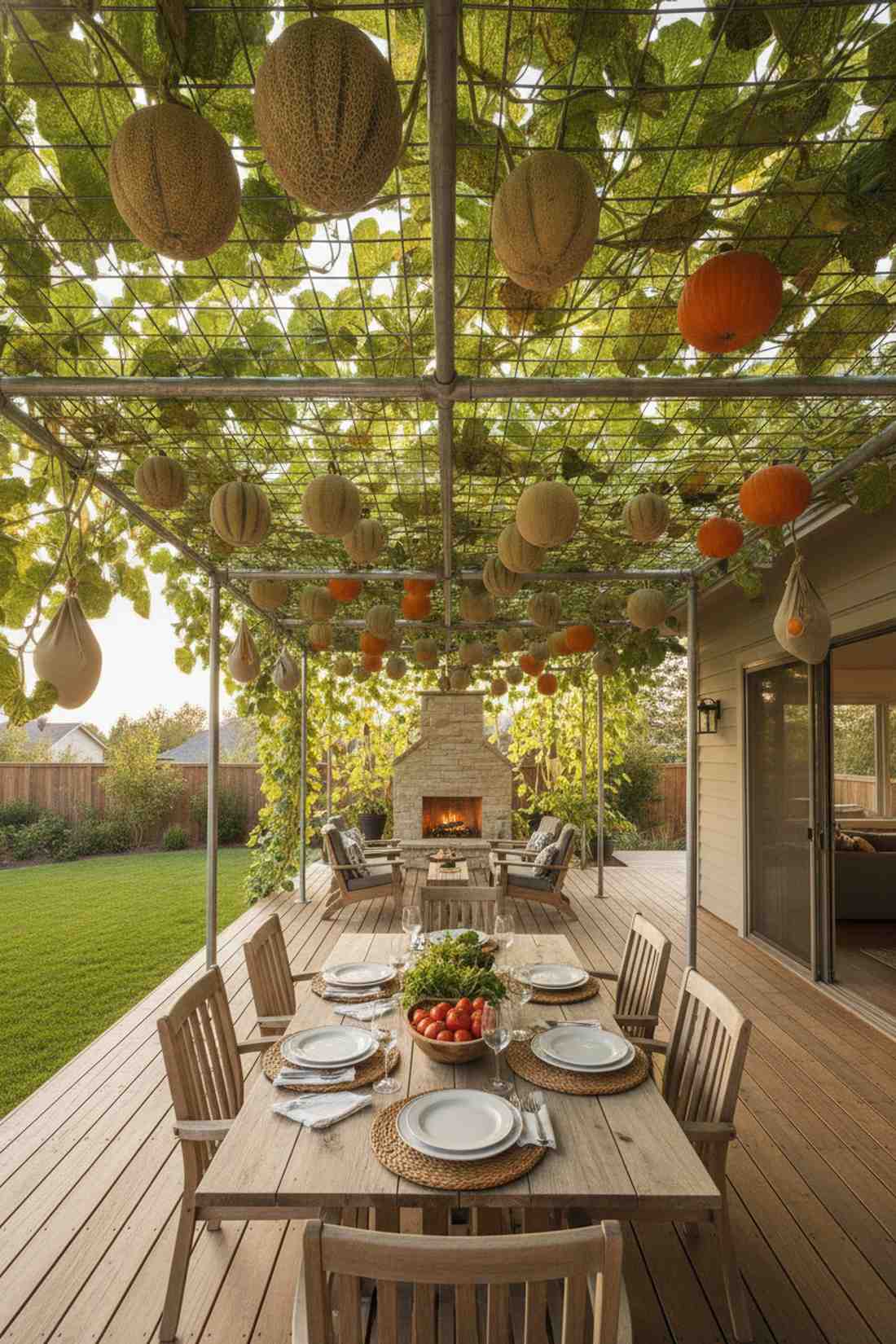 horizontal overhead trellis for heavy fruits
