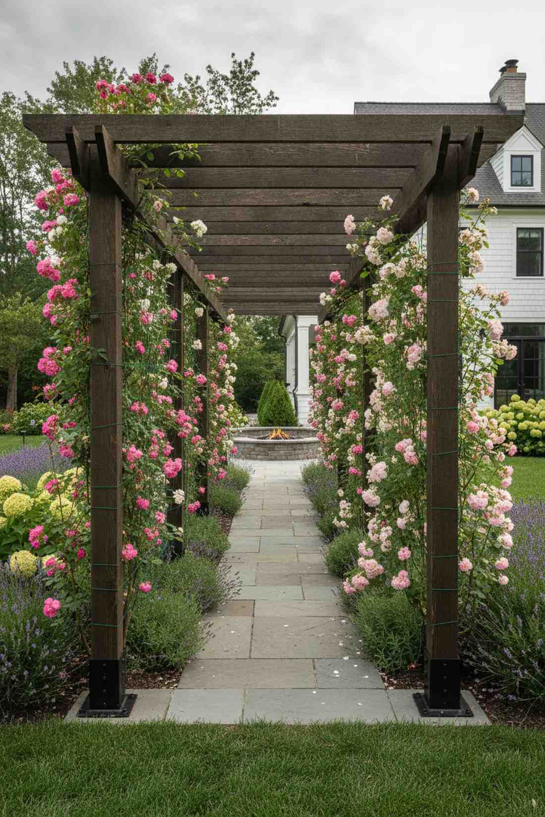 narrow rectangle pathway pergola