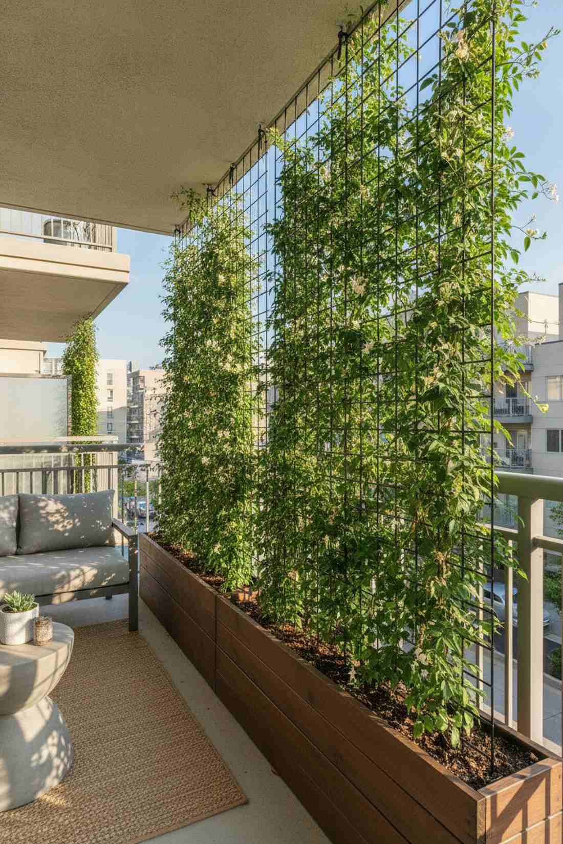 narrow standing bed with trellis