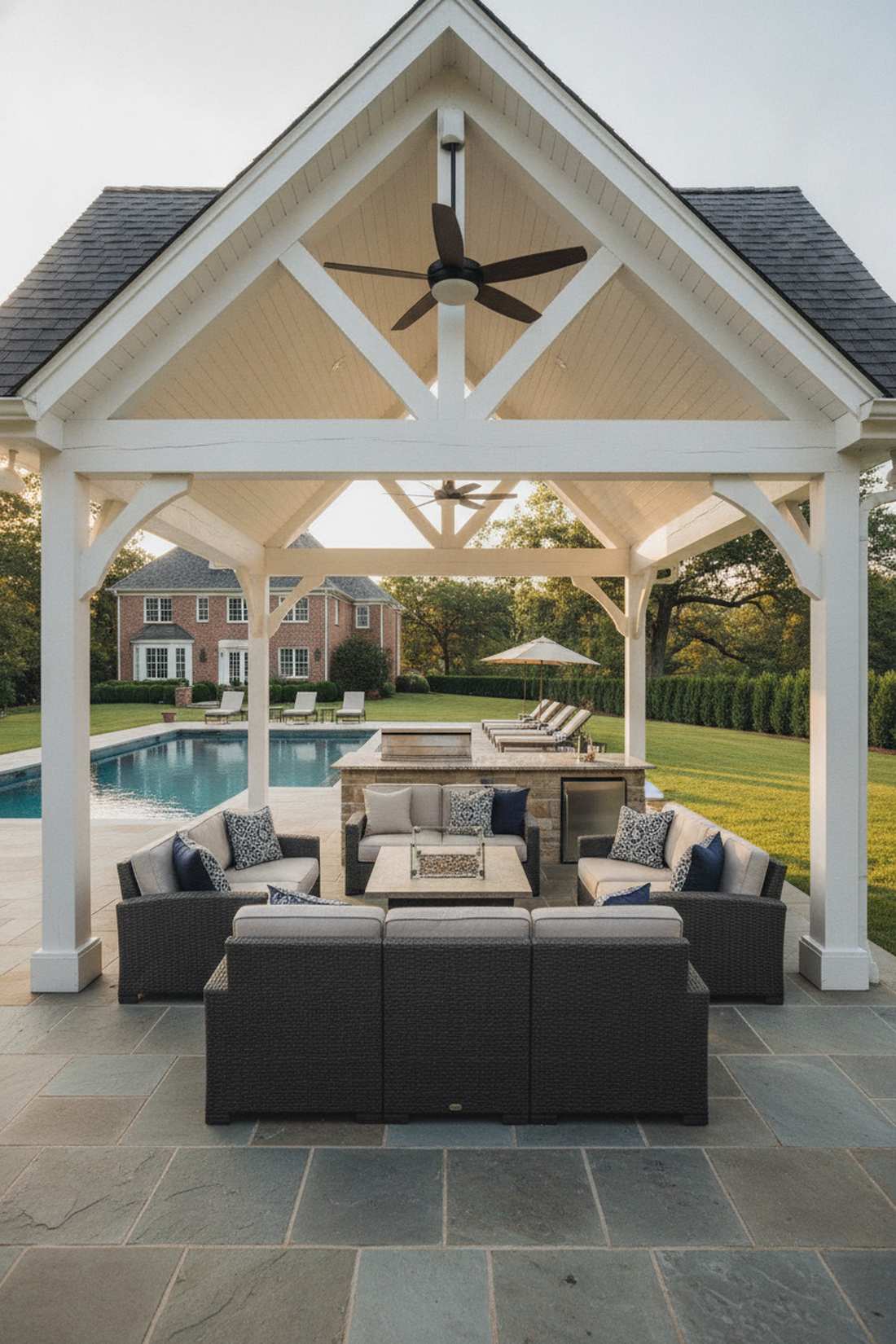 poolside pavilion with full roof