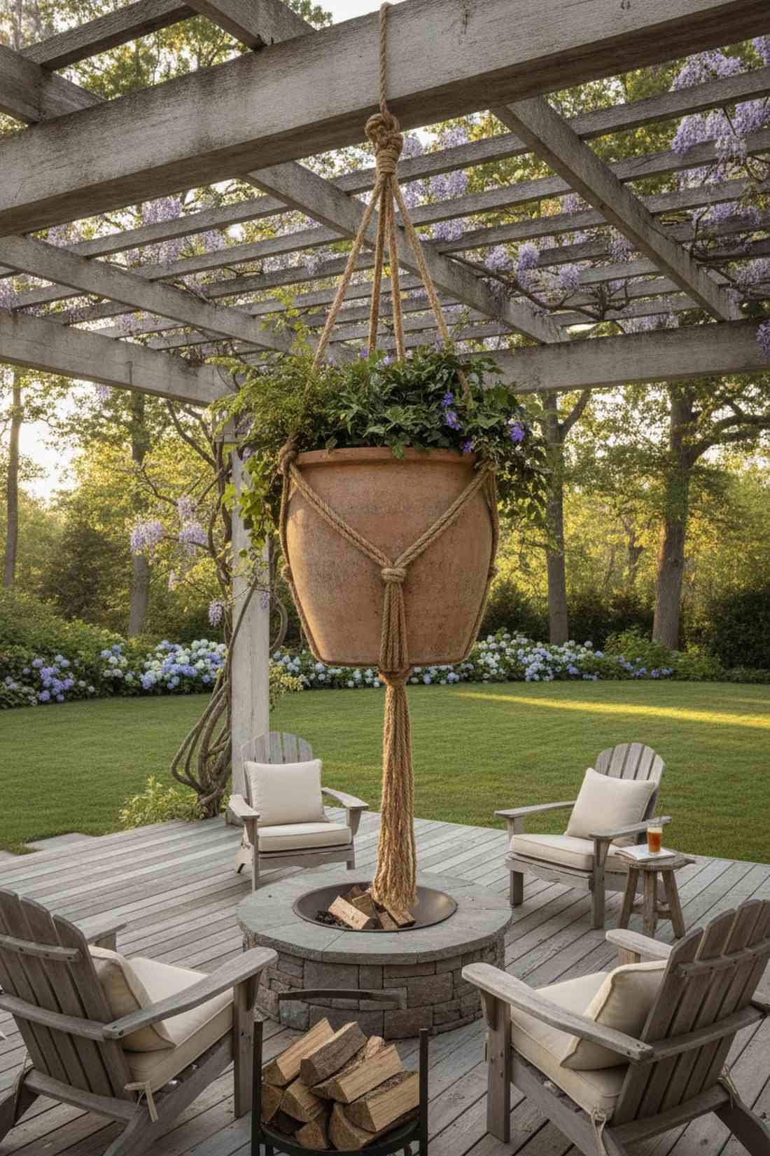 rustic clay pot with jute hanger