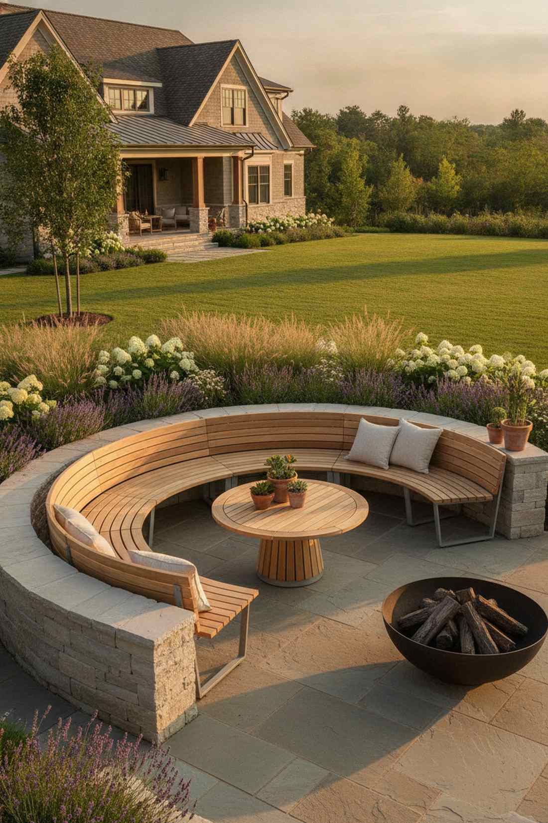 semi circular curved bench grouping