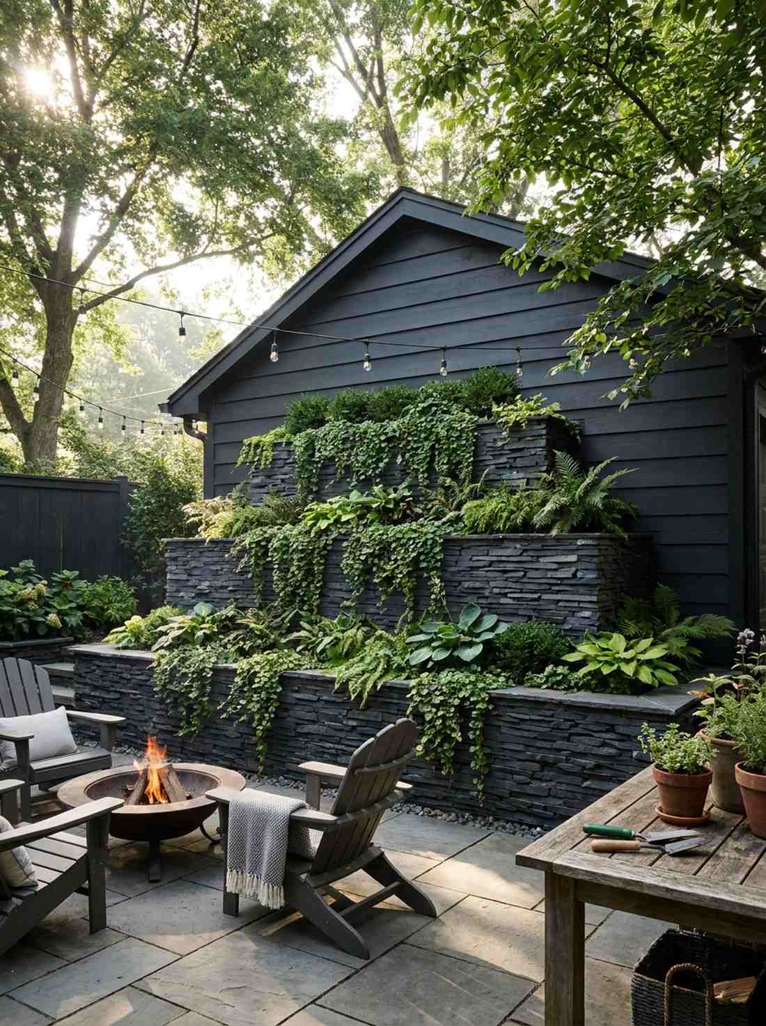slate tiered planting walls