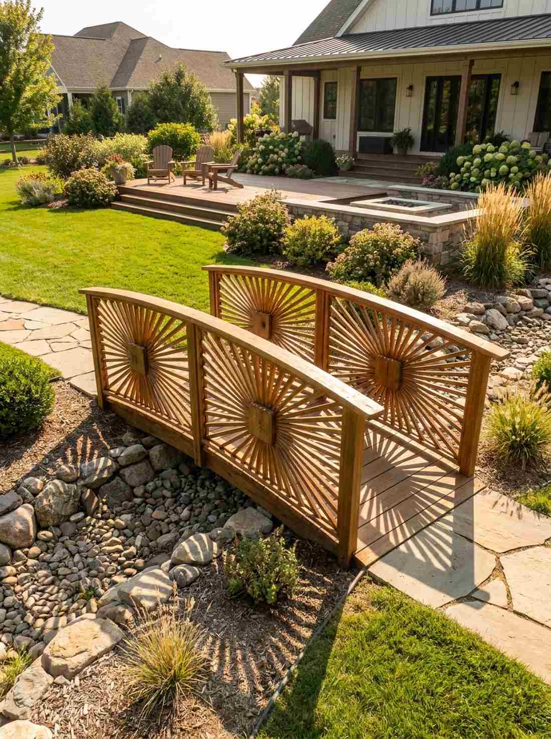 sunburst pattern bridge with radiating rail details