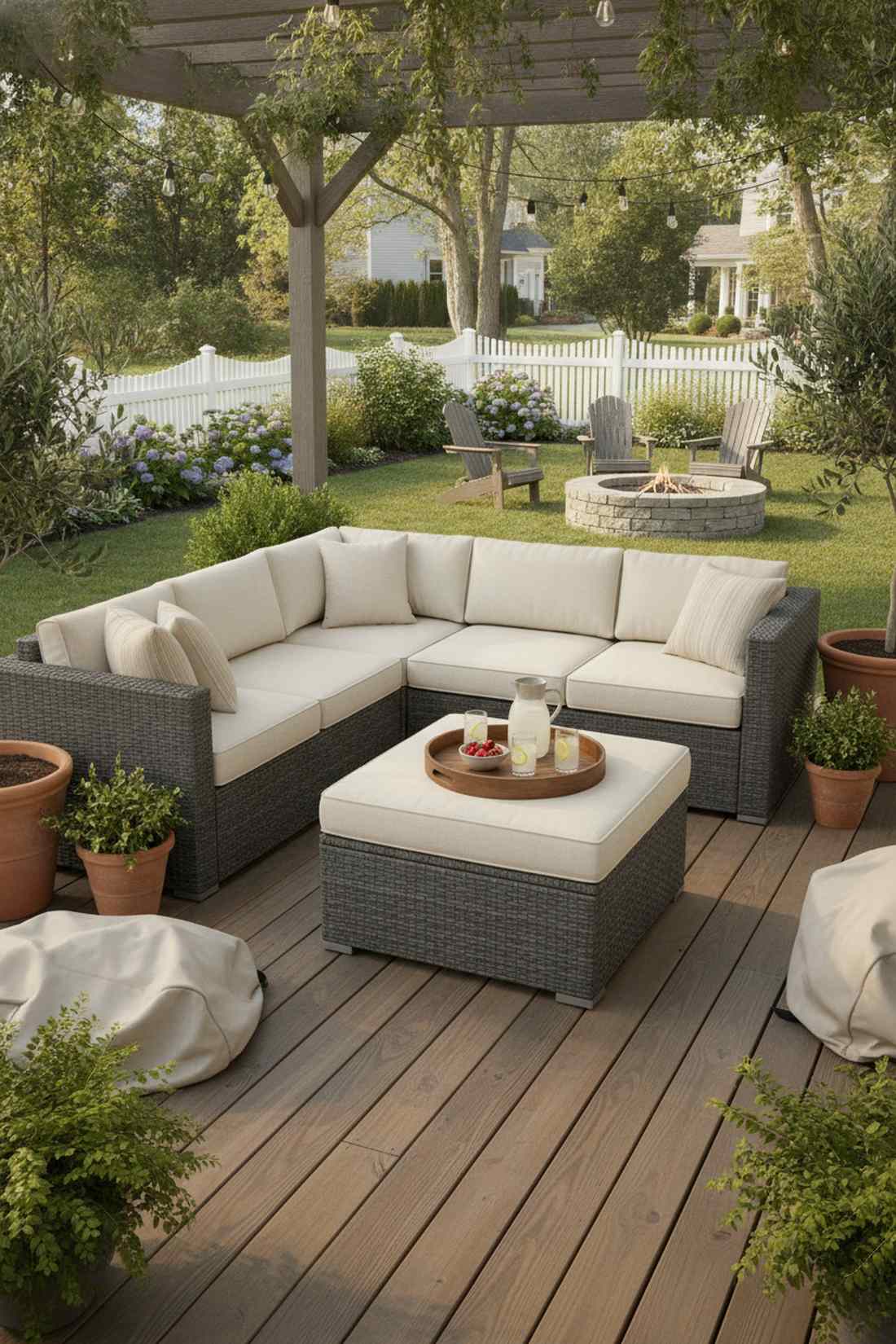 u shaped wicker sectional with ottoman center