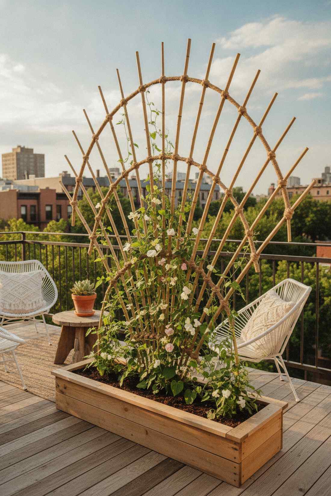 bamboo fan trellis for lightweight climbers