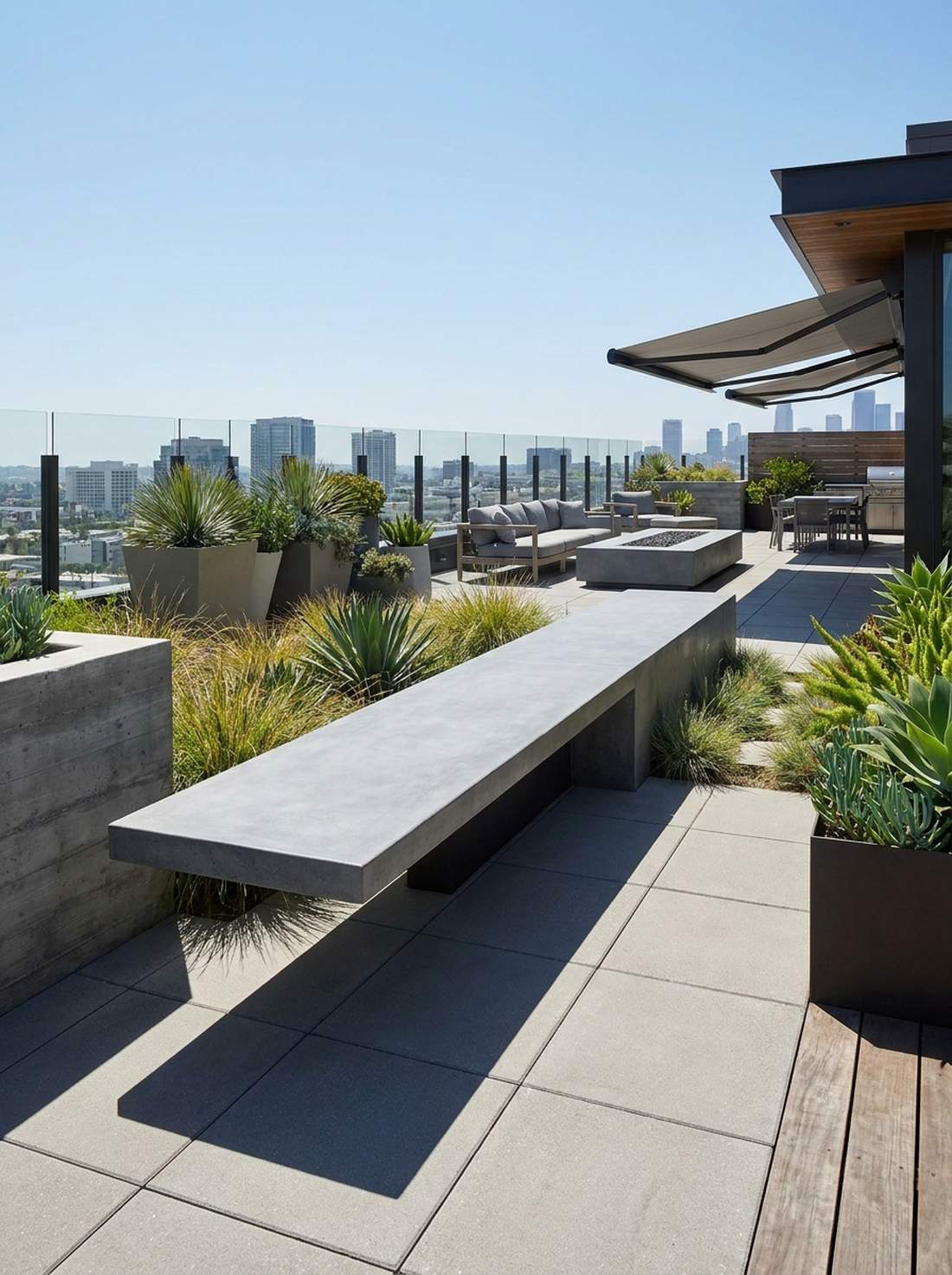 cantilevered concrete bench