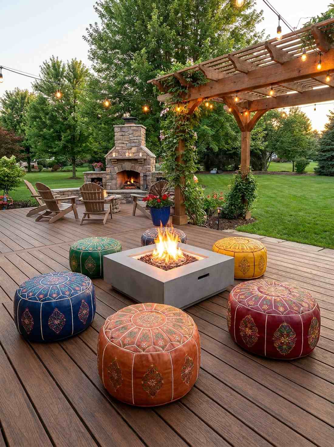 colorful moroccan pouf seats