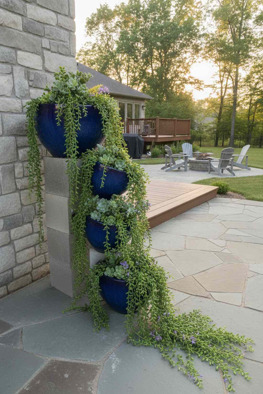 corner cascade container arrangement