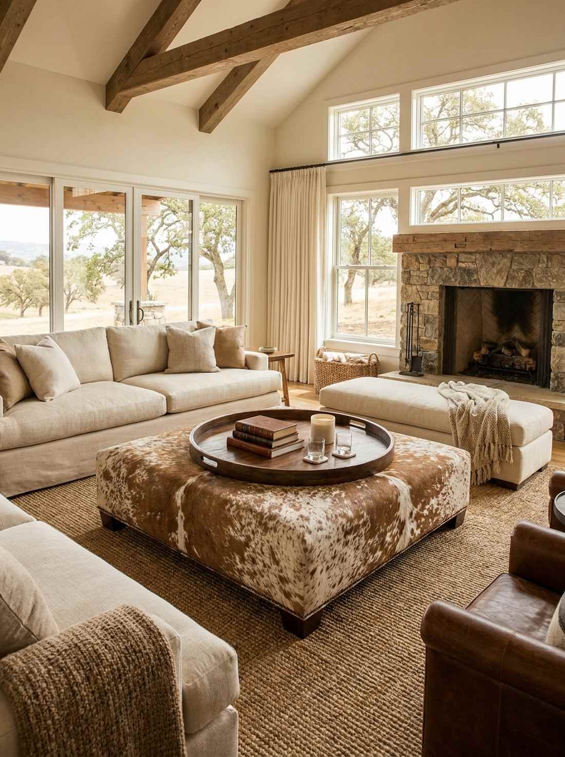 cowhide ottoman as centerpiece