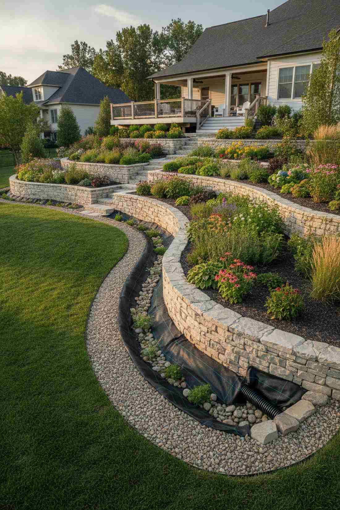 french drain perimeter beds