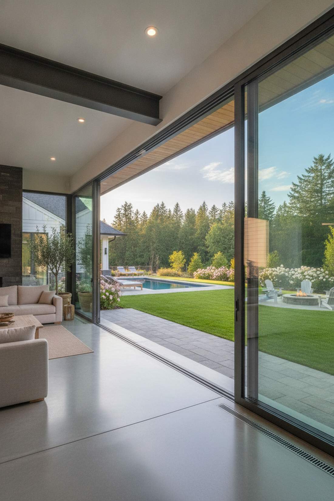 full height sliding glass wall studio