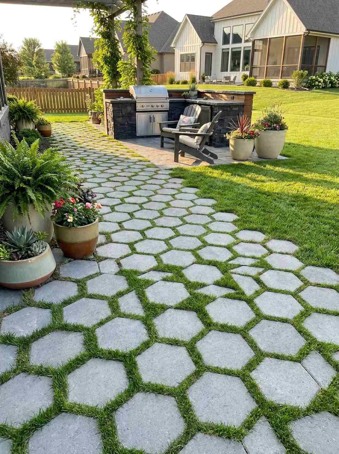 hexagonal concrete honeycomb layout