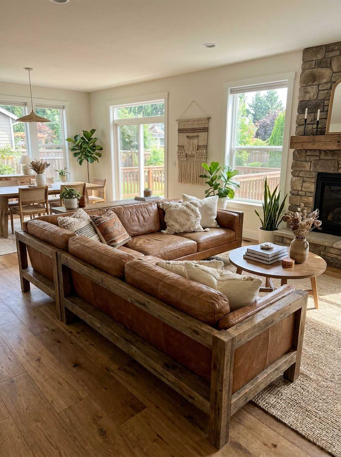 leather sofa on wooden base