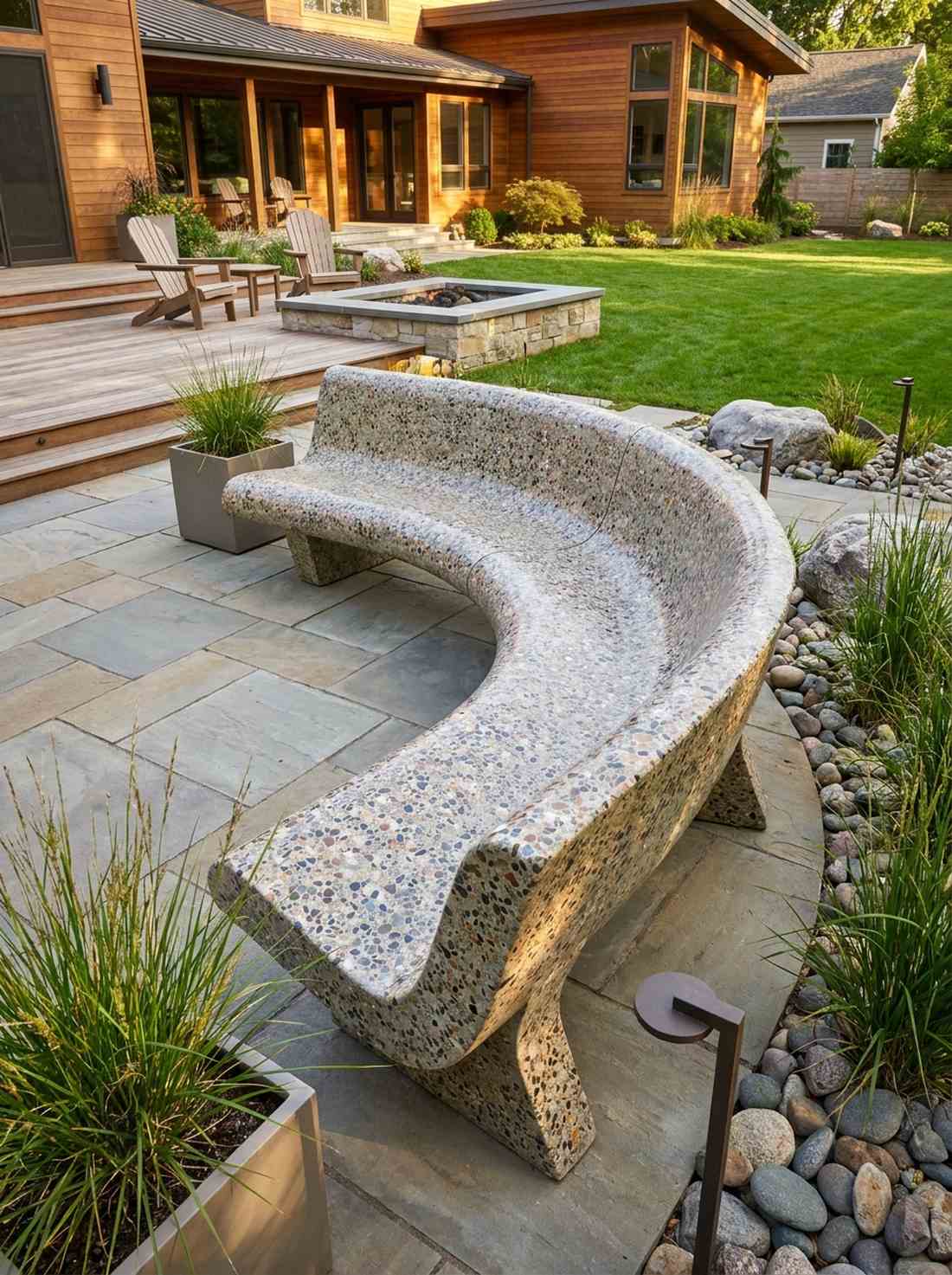 sculptural wave concrete bench