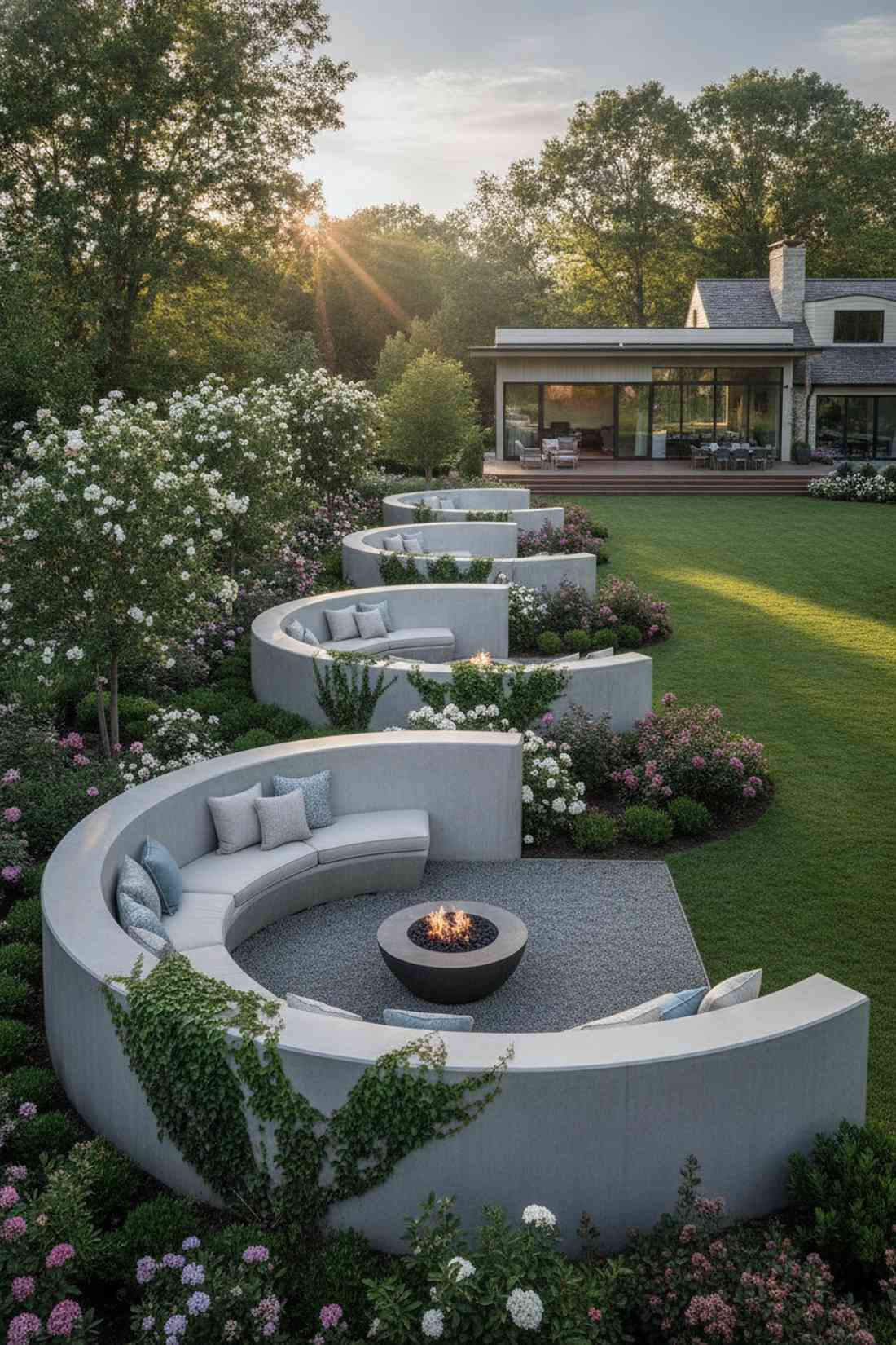 serpentine wall with seating alcoves