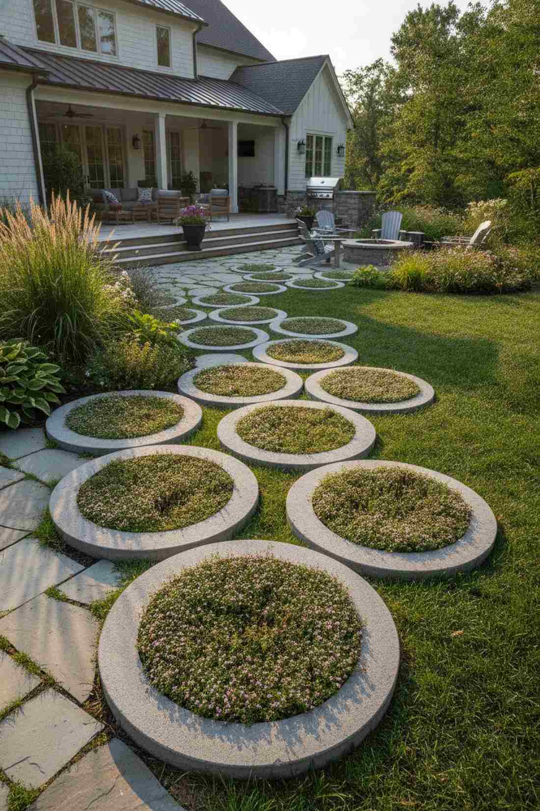 stepping stone rounds with planted centers