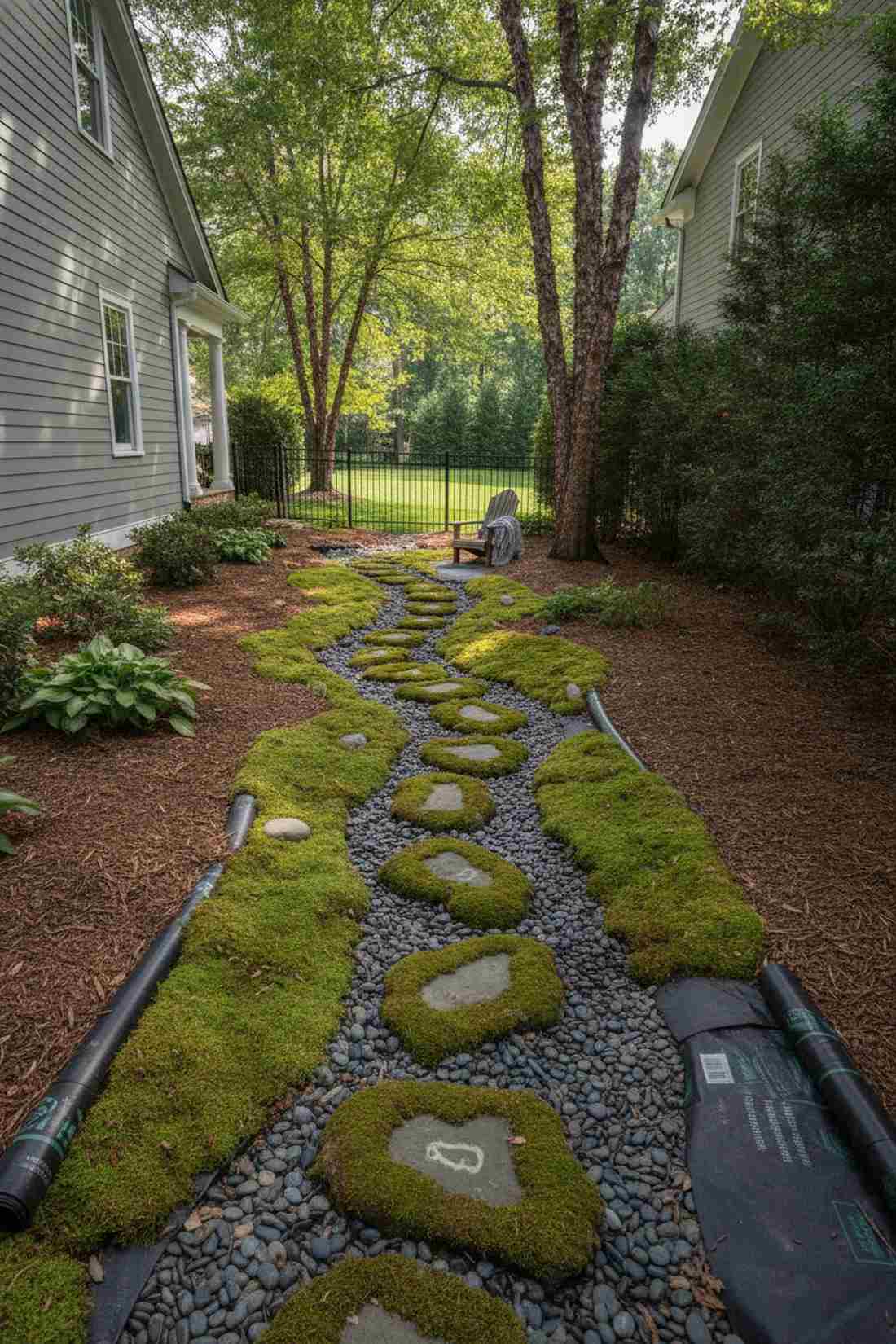 stream with moss covered stepping stones