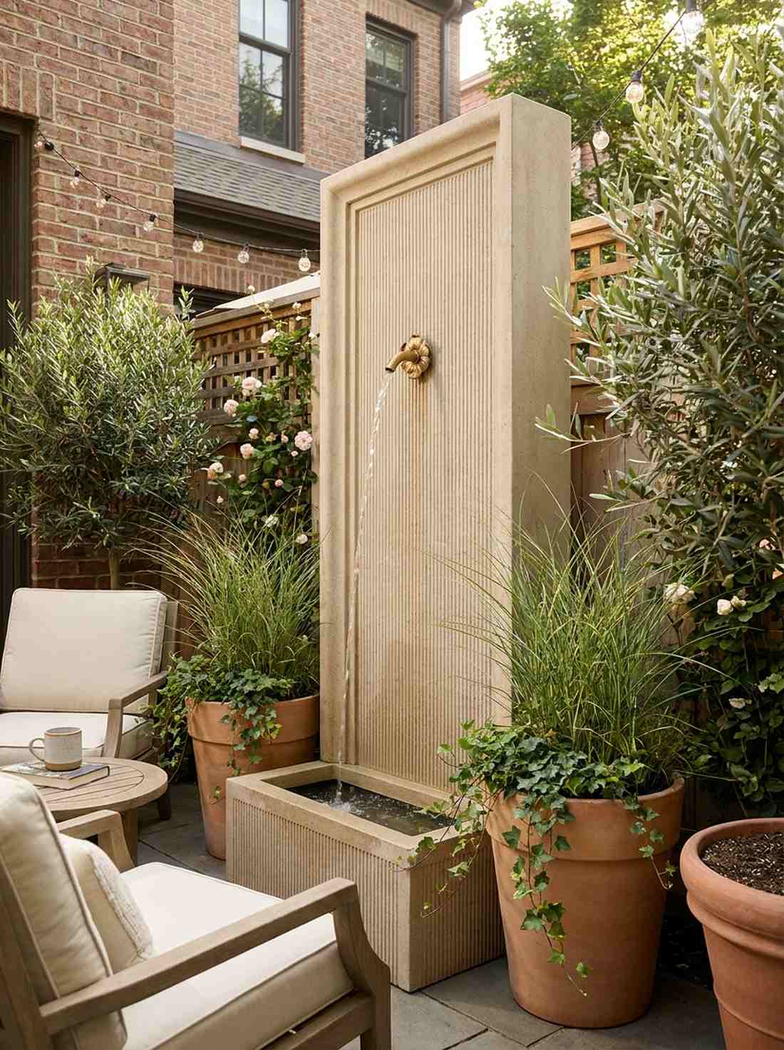 tall vertical line cast stone wall