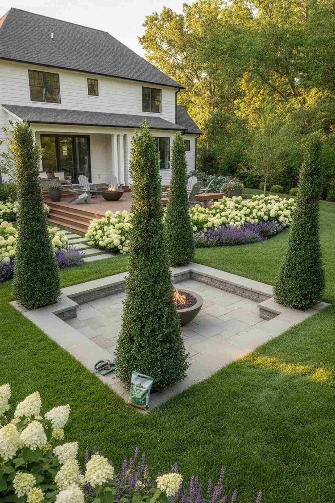topiary sentinels at corners