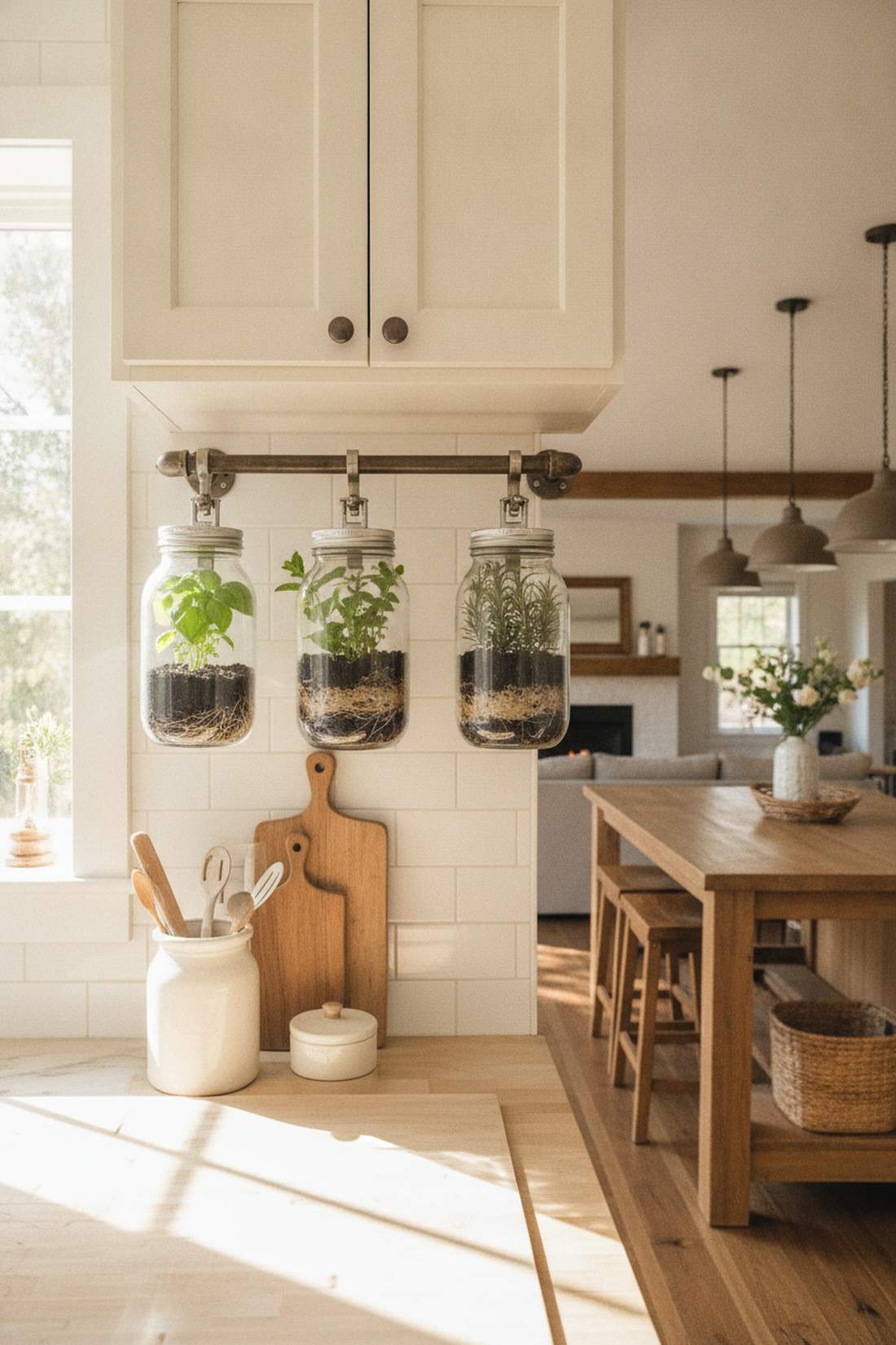 under cabinet rail mason jar planters