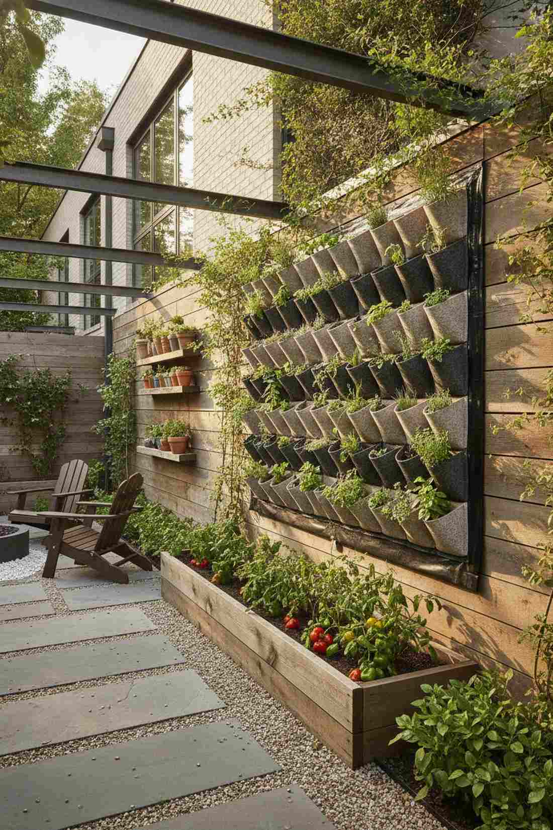 vertical pocket wall above raised bed