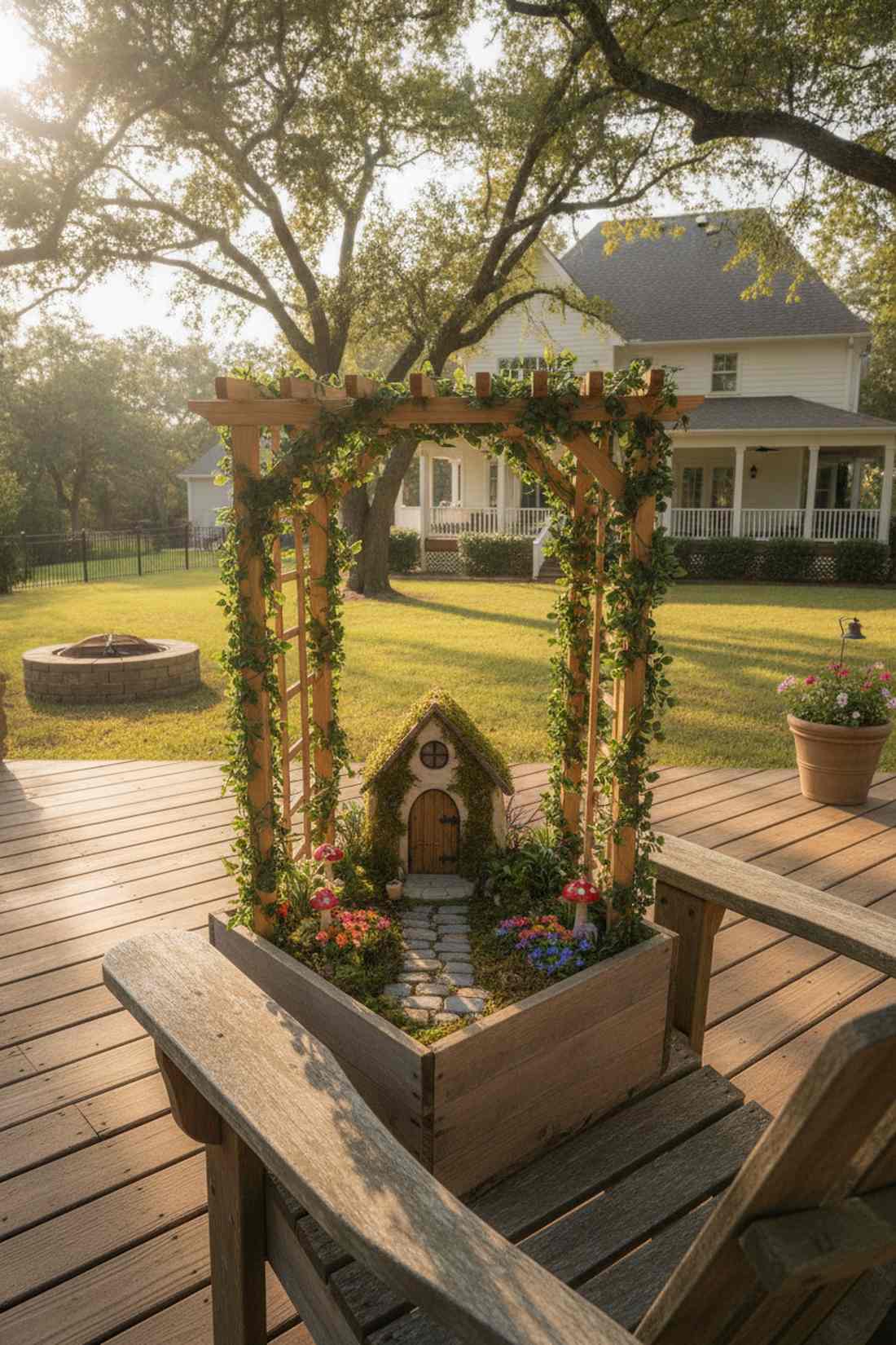 wooden pergolas with climbing vines